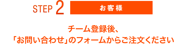 STEP2 お客様 チーム登録後、「お問い合わせ」のフォームからご注文ください